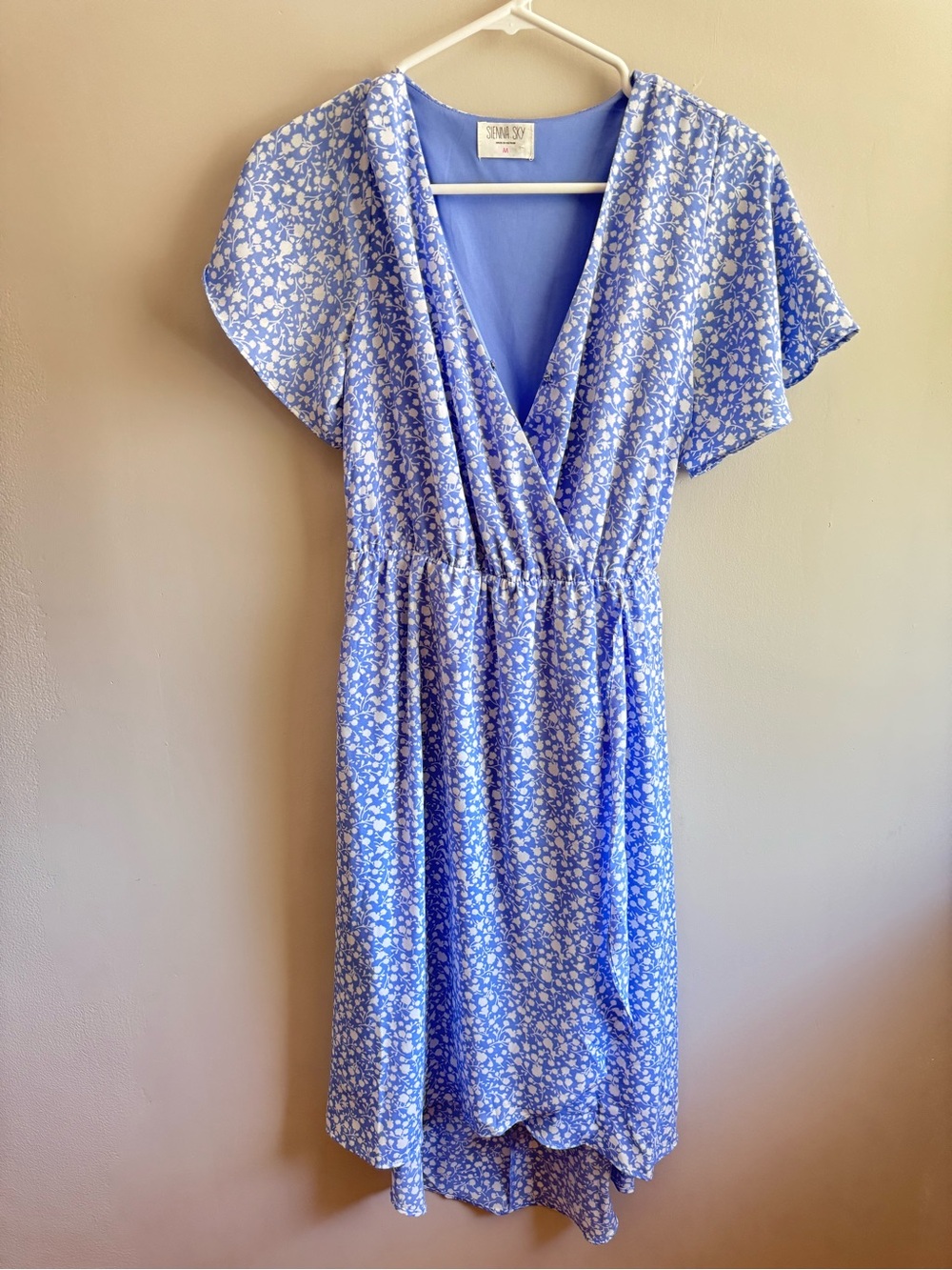 Sienna Sky Light Blue Ditsy Floral Midi Wrap Dress